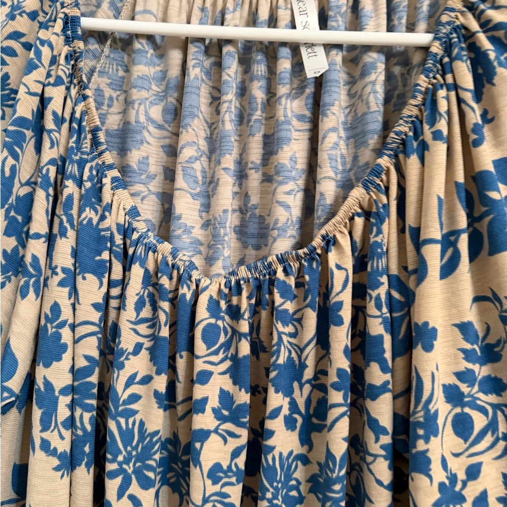 Blue Floral Long Sleeve Maxi Dress on Cream